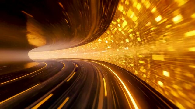 Golden Light Speed Tunnel Motion Blur Abstract Energy Flow Vortex 3D Perspective