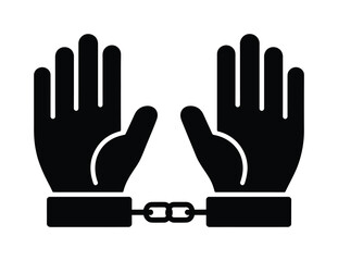 Obraz premium Black vector illustration showing handcuffed hands raised in front