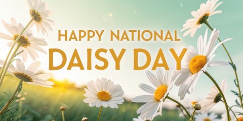 Happy National Daisy Day greeting card with close-up of daisy flowers.