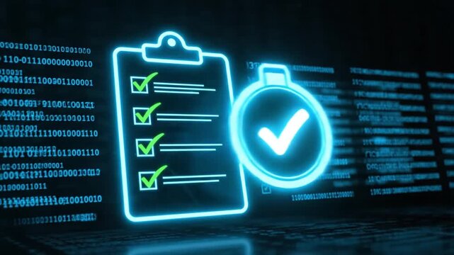 Regulation Compliance icon made with binary code. Reg Tech financial control background. Compliance rules. Law regulation policy. Digital code matrix background with digits 4k video
