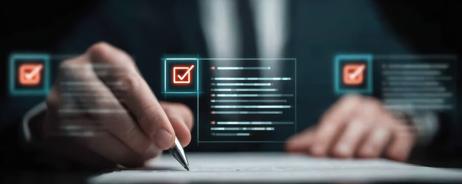 cinematic governance process depicting paperwork certificate coordination with monitoring review guiding administration approval through inspection