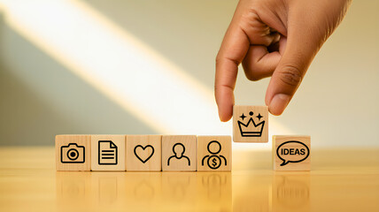 Concept of achieving success and recognition through innovation and strategy in a business context