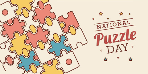 National Puzzle Day illustration, celebrating the day with a completed jigsaw puzzle