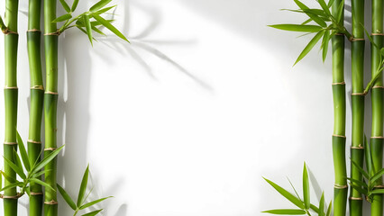 竹と笹の葉を配置した清涼感のある和風フレーム 白背景 16:9
