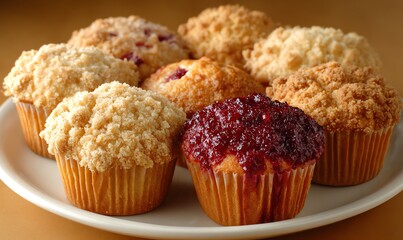 Assorted Muffins with Crumb Topping and Fruit Filling