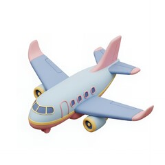 Naklejka premium Cute 3D Pastel Airplane Toy Illustration Isolated on White Background.