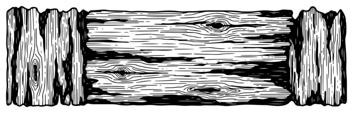 Wooden plank banner vector illustration with detailed wood grain texture in engraving style
