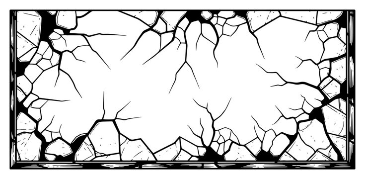 Rectangular frame border depicting cracked stone or broken glass