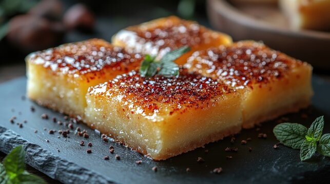 Pieces of basbousa Arabic sweets cake