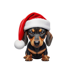 Dachshund puppy wearing Santa Claus hat
