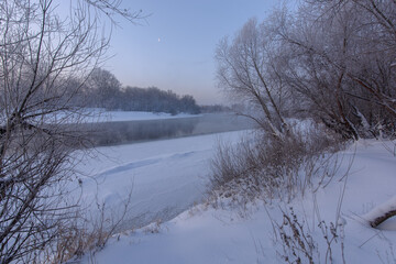 winter landscape with river and forest