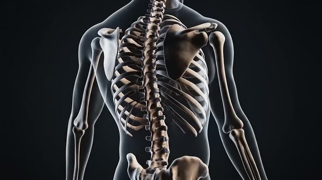Human Skeletal System Anatomy - A Detailed 3D Visualization of the Spine and Rib Cage