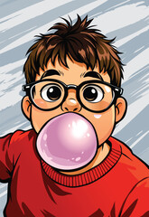 Cute child character blowing gum
