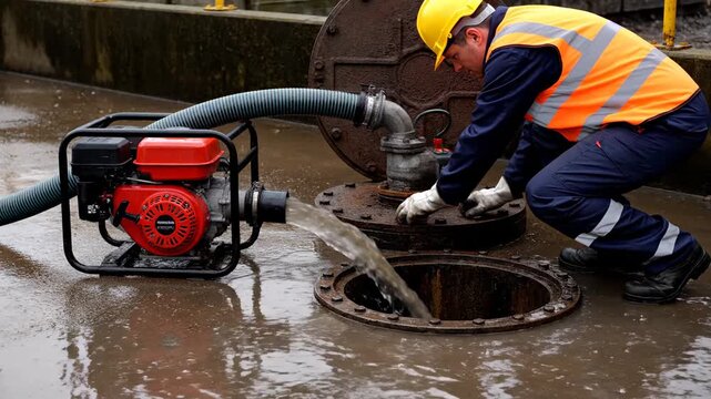 Powerful Honda Water Pump Drains Manhole for Industrial Drainage