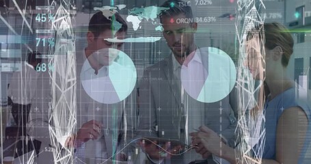 Animation of statistics and data processing over diverse business people - Powered by Adobe
