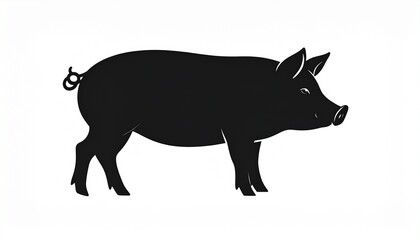 Fototapeta premium Black pig standing isolated on white background, minimalist animal illustration, vector style