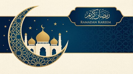 Ramadan Kareem Background with Crescent Moon and Islamic Spiritual Concept