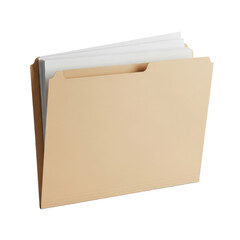Beige manila folder with white paper documents