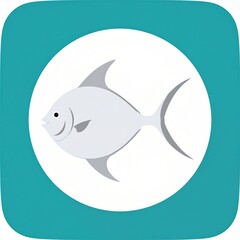 Fototapeta premium Minimalist Fish Icon in Teal Circle Isolated on Gradient Background Vector Illustration
