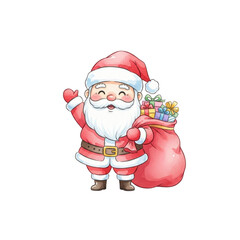 Cartoon Santa Claus with gift bag waving
