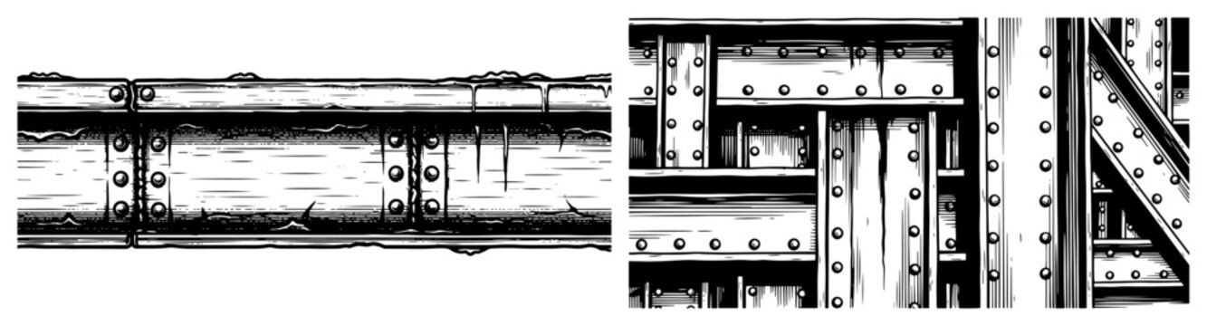 Industrial riveted steel beams structure with vintage grunge texture