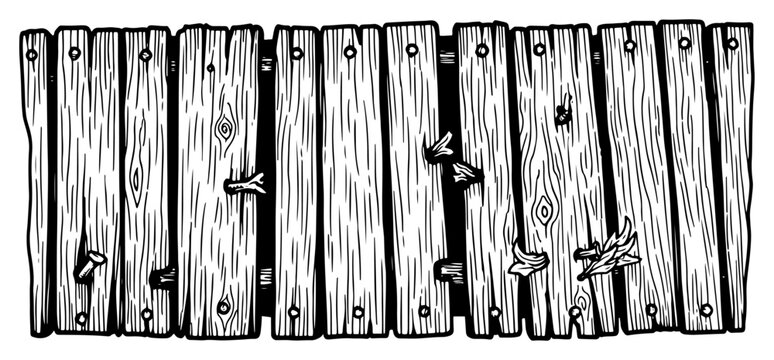 Old wooden fence planks with nails and detailed grain texture sketch