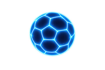 Fototapeta premium Soccer ball illuminating with a bright blue neon light, showing a futuristic design and a transparent background