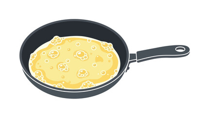 Vibrant yellow batter bubbling in a dark frying pan, illustrating culinary preparation and kitchen activity