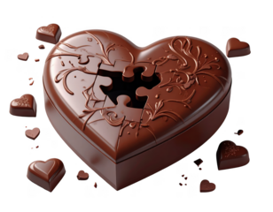 3D render of a chocolate heart box with a missing piece,white background
