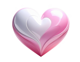Abstract 3D heart with a pearly white and pink gradient,white background