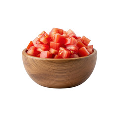Diced tomatoes in wooden bowl on Transparent Background