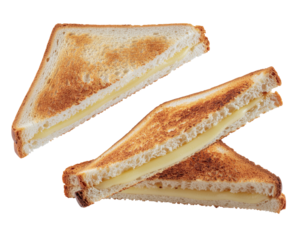 Toasted Cheese Sandwiches Cut in Half on Transparent Background Ready for Delicious Meal