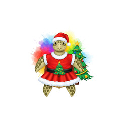 Sea Turtle Santa with Christmas Tree