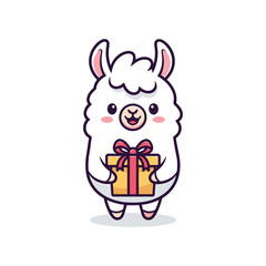 Adorable Cartoon Llama with Gift Box Illustration
