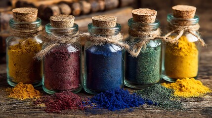 Colorful Powders in Jars: Spices, Pigments, or Dyes