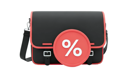 Black Satchel Bag with Coral Trim and Percentage Sign