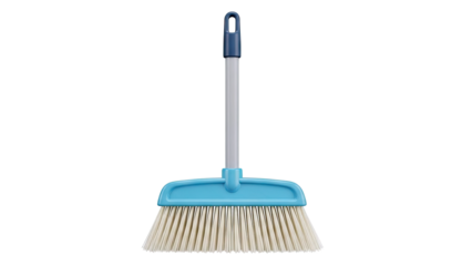 Blue and Gray Broom with White Bristles on White Background