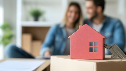 Couple moving into a new home with house key