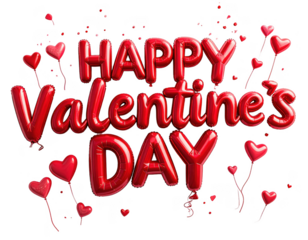 Happy Valentine's Day in 3D red balloon font style,white background