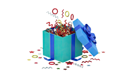 Open Gift Box with Confetti and Stars