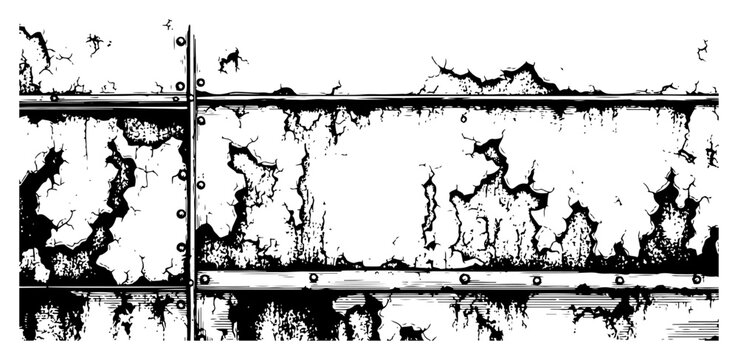 Old weathered metal wall texture with rivets and peeling paint