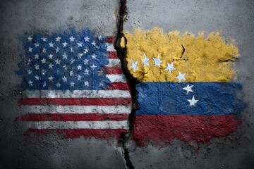 United states venezuela flags facing political conflict