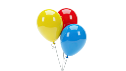 Three colorful balloons: yellow, red, and blue