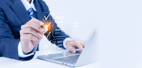 This image represents digital document management and efficient online verification. It features a...