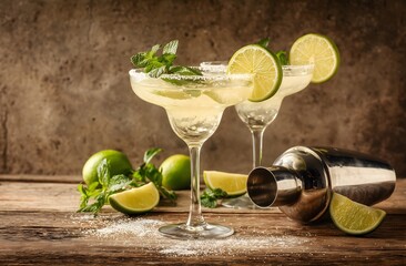 Classic margaritas refreshing with lime and mint