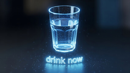 Holographic ai assistant 3d projects a glowing reminder to drink water, enhancing daily wellness with future technology
