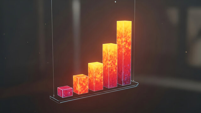 Holographic ai assistant 3d visualizing growth data with a vibrant, glowing bar chart in a futuristic digital environment. - Powered by Adobe