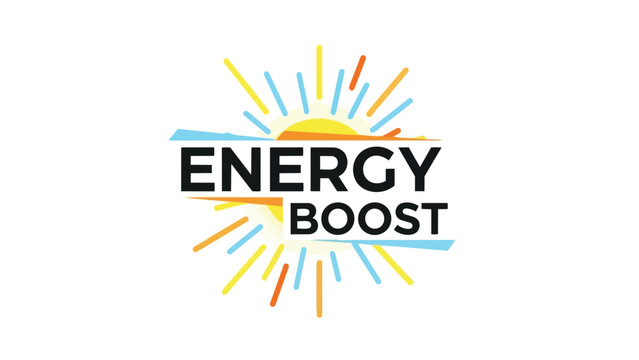 Dynamic energy boost emblem with a radiating sunburst, symbolizing vibrant vitality, powerful inspiration, and renewed motivation for a fresh start