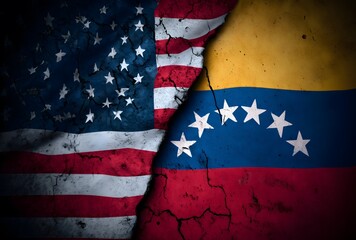United states venezuela flags showing conflict and division