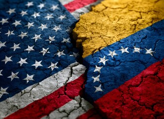 United states and venezuela flags showing geopolitical conflict